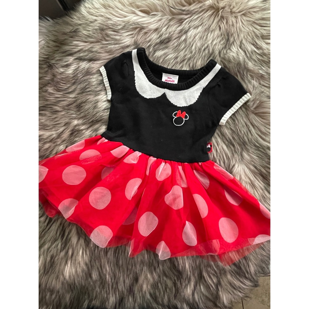 Disney Baby Girl Minnie Mouse Cosplay Black Red Knit & Layered Dress Size 6-9M